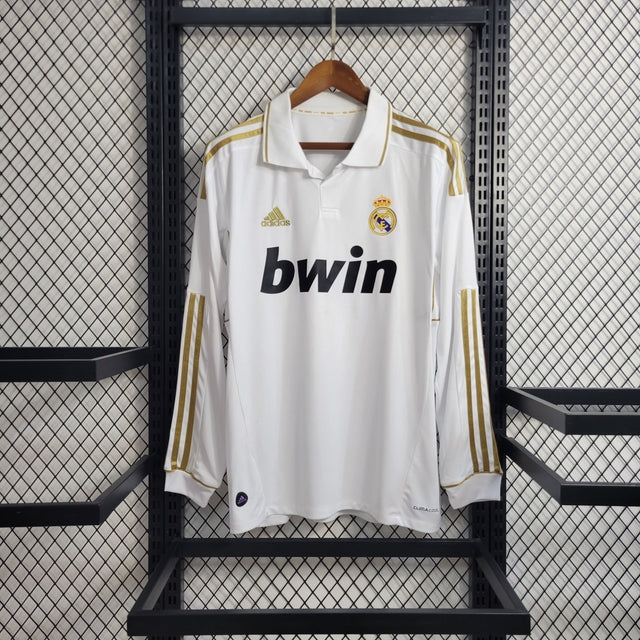 Camisa Real Madrid Retrô Home 11/12 Manga Longa Adidas Masculina - Branca Dourada