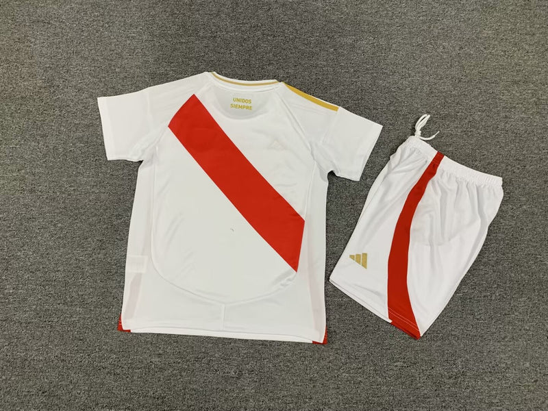 Kit Infantil Peru Home 24/25 Adidas Unissex - Branco e Vermelho