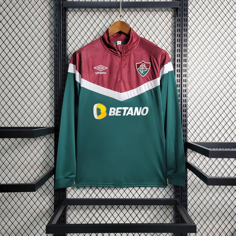 Agasalho Fluminense Treino Celestial 23/24 Manga Longa Torcedor Umbro Masculina - Verde e Vermelho