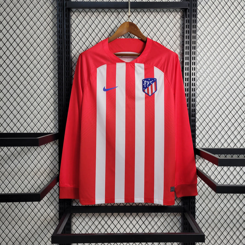 Camisa Atlético de Madrid Home Manga Longa 23/24 Torcedor Nike Masculina - Listrada Branca e Vermelha