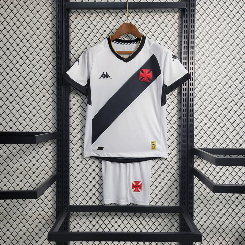 Kit Infantil Vasco Away 23/24 Camisa + Shorts Kappa Unissex - Branco e Preto