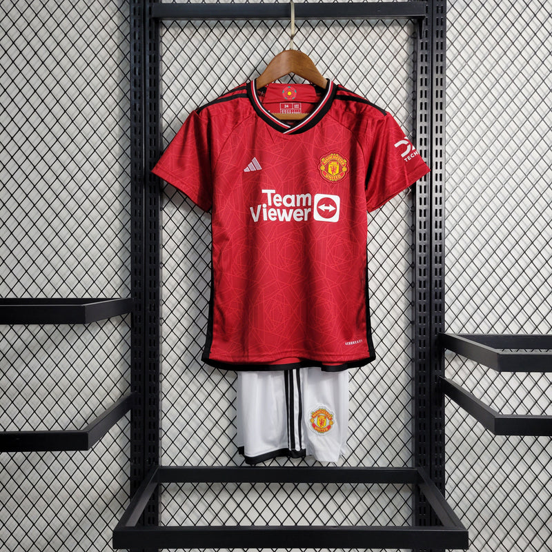 Kit infantil Manchester United Home 23/24 Torcedor Adidas Masculina - Vermelho