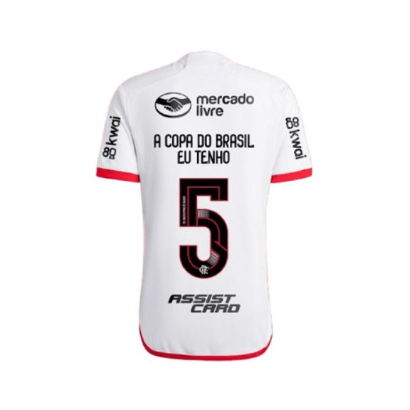 Camisa Flamengo Away 24/25 PERSONALIZADA COPA DO BRASIL Todos os Patrocinadores Torcedor Adidas Masculina - Branca