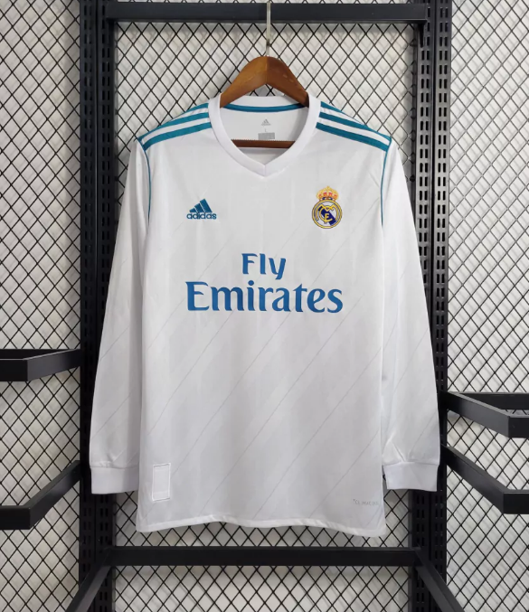 Camisa Real Madrid Home Away  Retrô 17/18 Manga Longa Adidas Masculina - Branca