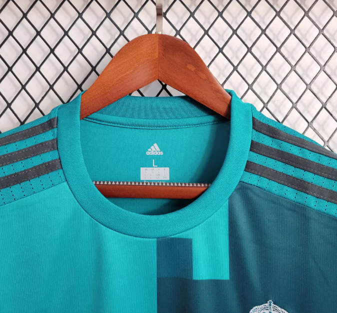 Camisa Real Madrid Retrô Away 17/18 Manga Longa Adidas Masculina - Azul Turquesa