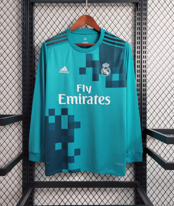 Camisa Real Madrid Retrô Away 17/18 Manga Longa Adidas Masculina - Azul Turquesa